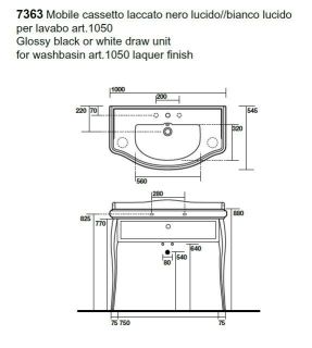 Тумба под раковину Kerasan Retro 7363K4 напольная черная золото